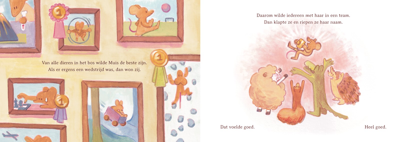 Printed book spread about Mouse, who wants to be best at everything